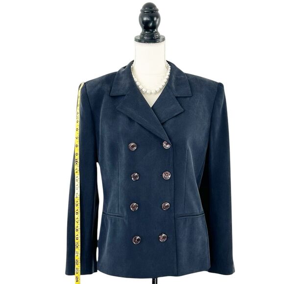 Jones New York Women’s Vintage 90s Navy Blue Silk Double Breasted Blazer Size 10 - Picture 3 of 10